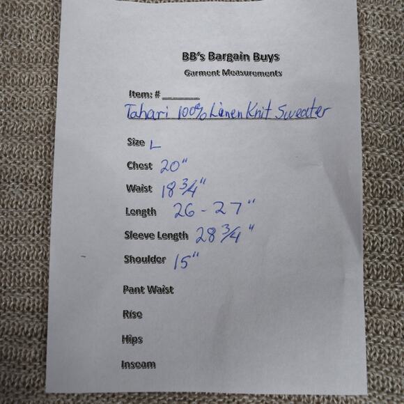 Tahari Linen Beige Pullover Sweater Scoop Neck Textured Stripes Hip Length Sz L - Picture 9 of 9